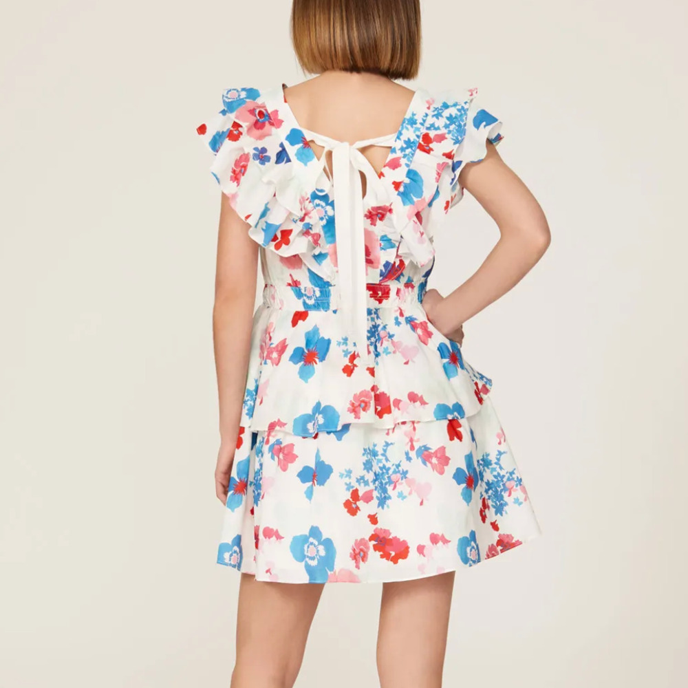 Peter Som Red White Blue Mini Dress SIZE 14 Cotton Ruffle Cottage Designer $355 - Picture 2 of 16